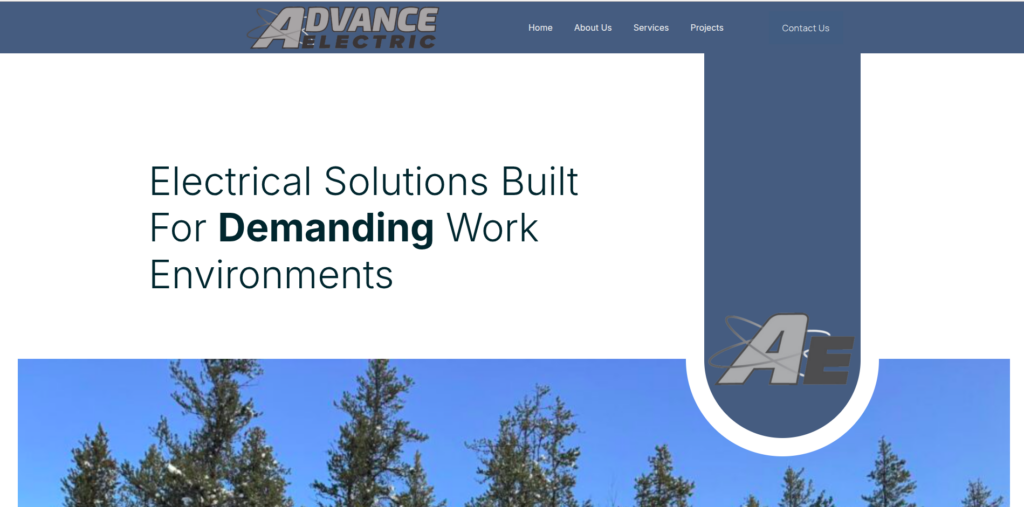 Custom industrial website design for Advance Electric Ltd., featuring a professional layout built by Cree IT for Northern trade services.