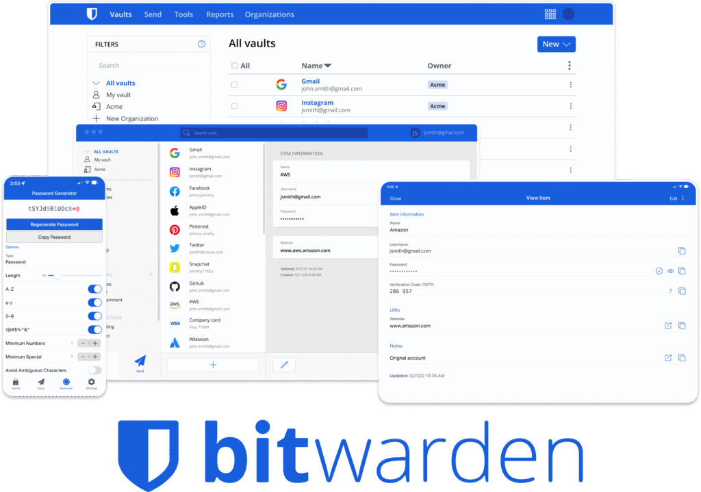 Bitwarden platform logo, chosen by Cree-IT for its transparent, third-party audited, and open-source security standards.